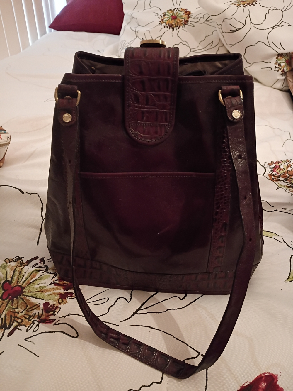 Brahmin Burgundy Leather Shoulder Tote with Gold-Tone Accent - Picture 2 of 4